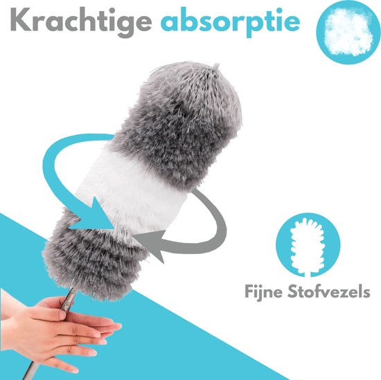 VAIVE Kehrschaufel ausziehbar auf 280 cm - Wutkugel mit Teleskopstiel - Staubwedel - Staubtuch - waschbar und drehbar - 3 Aufsätze