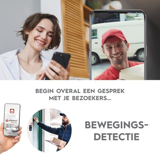 Alpina Smart Home Videotürklingel mit Kamera und Wifi - Full HD - Gegensprechanlage - Nachtsicht - Ton- und Bewegungssensor - IP54