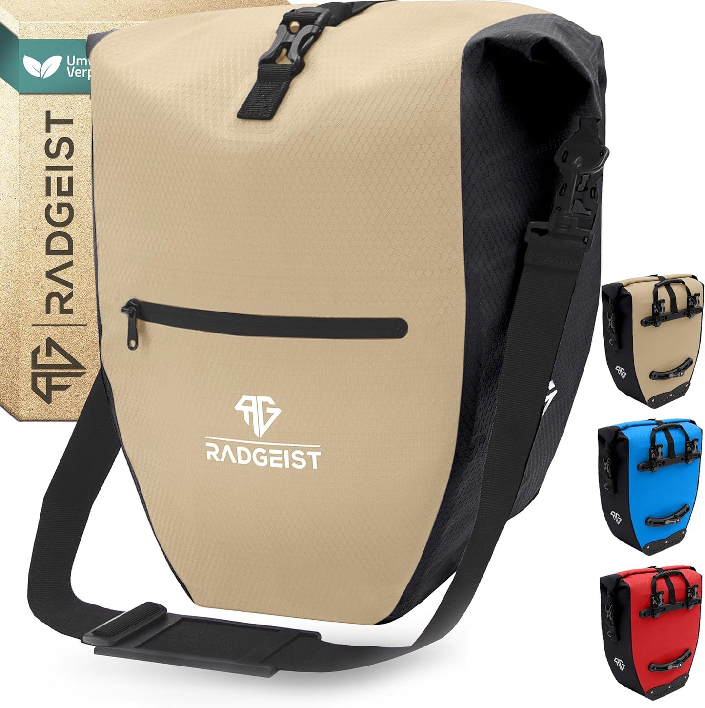 RADGEIST Fahrradtasche für Fahrradträger - Fahrradtasche für Fahrradträger - Fahrradtasche wasserdicht & Umhängetasche - Fahrradtasche mit Reflektoren