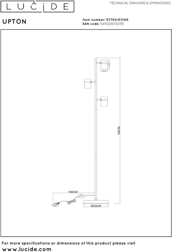 Lucide UPTON - Stehleuchte - 3xGU10 - Fumé