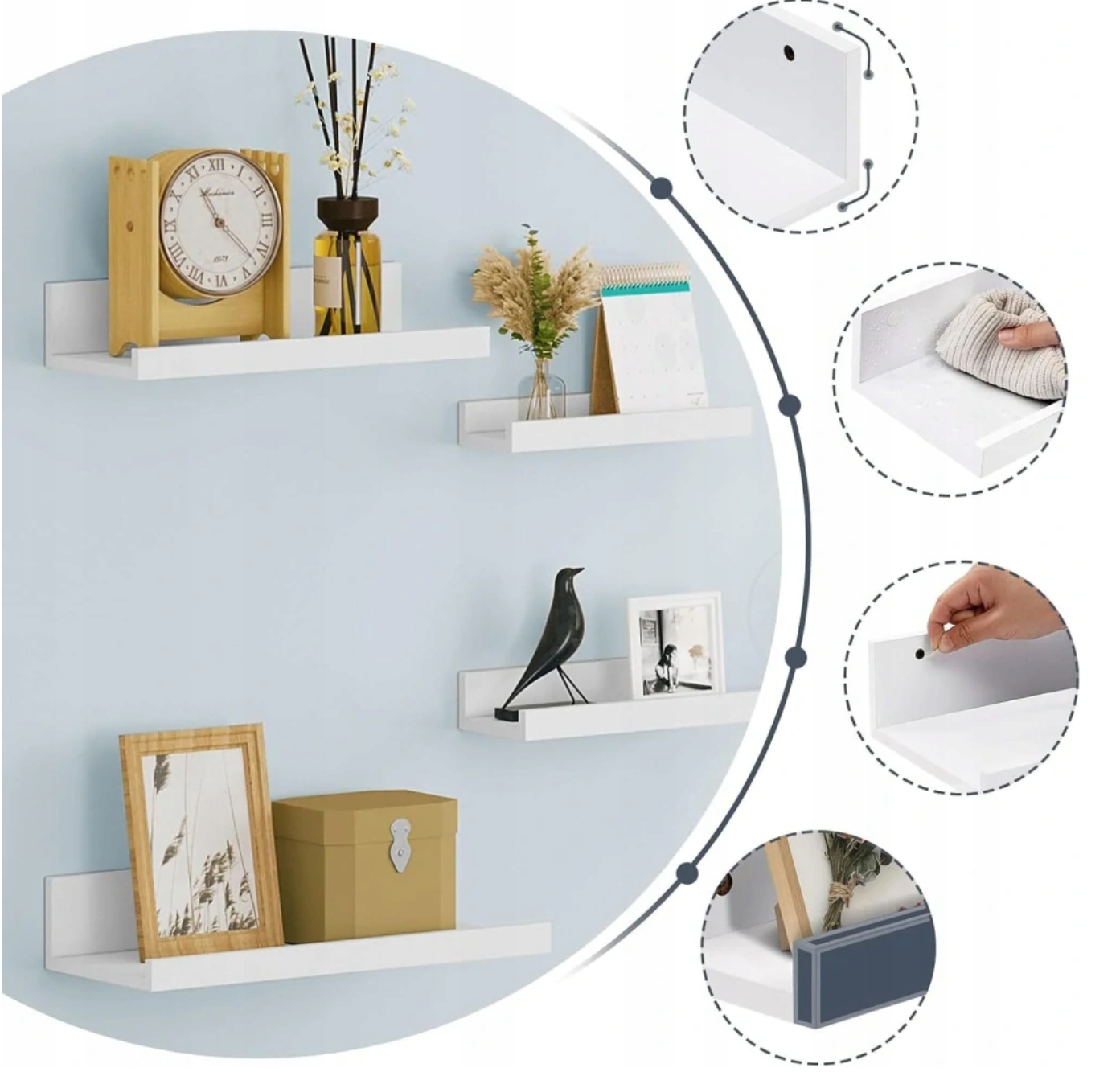 Eugad Wandregal-Set mit 5 Regalböden – Weißes MDF – 40 x 16 x 8 cm – Moderne Wandregale für Wohnzimmer, Schlafzimmer, Küche und Flur