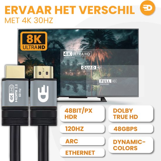 Drivv. Premium HDMI Kabel 2.0 - Ultra HD 4K 60Hz - HDMI zu HDMI - Geeignet für Xbox Serie X & PS5 - 3 Meter - PVC - Grau