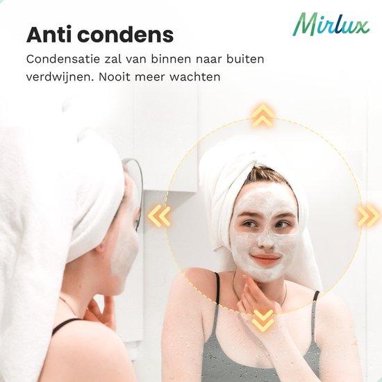 Mirlux Badezimmerspiegel - mit LED-Beleuchtung & Heizung - Wandspiegel rund - Anti-Kondensations-Duschspiegel - 100CM