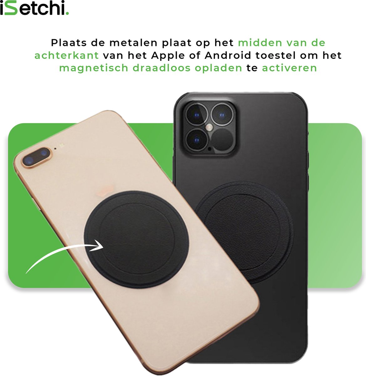 iSetchi MagSafe Magnetplattenset universal (2er Pack) - Für kabellose Ladegeräte - Magnetischer Aufkleberring für Telefonhalter und MagSafe-Zubehör - Passend für alle Handys und Cases