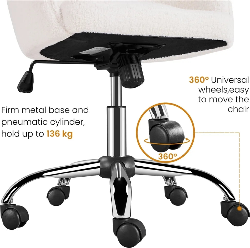 Yaheetech Ergonomischer Bürostuhl 60 x 60 x 76,5–86,5 cm – Elfenbein – Verstellbarer Drehstuhl mit Samtbezug