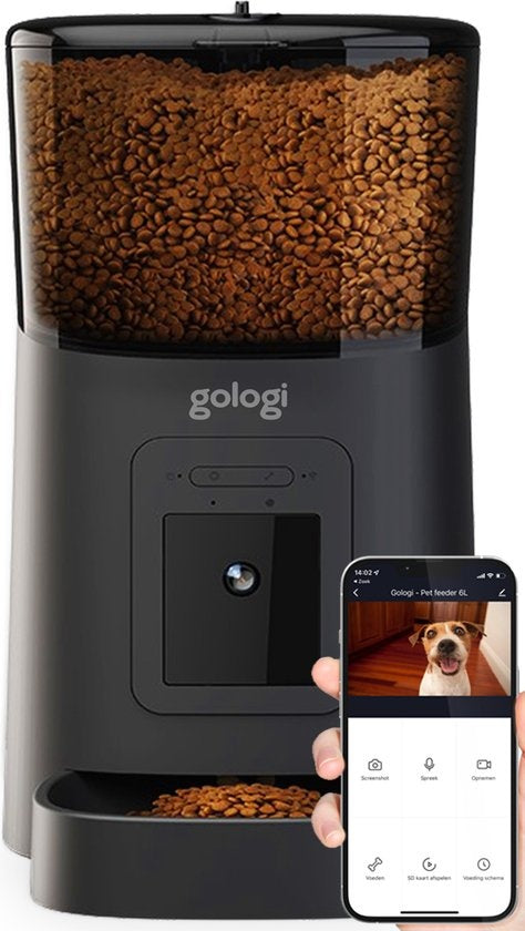 Gologi Futterautomat Katze - Futterautomat - Futterautomat für Hunde & Katzen - Futterspender - Mit Full HD Kamera - Mit App - Schwarz