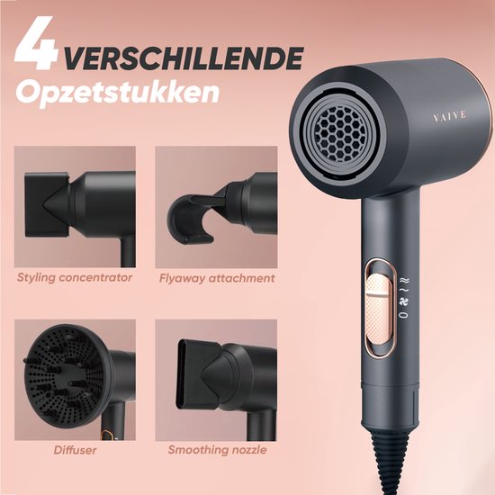 VAIVE Ionic Hairdryer mit Diffusor - Haartrockner 2000 Watt - Haartrockner mit Coolshot - 3 Einstellungen