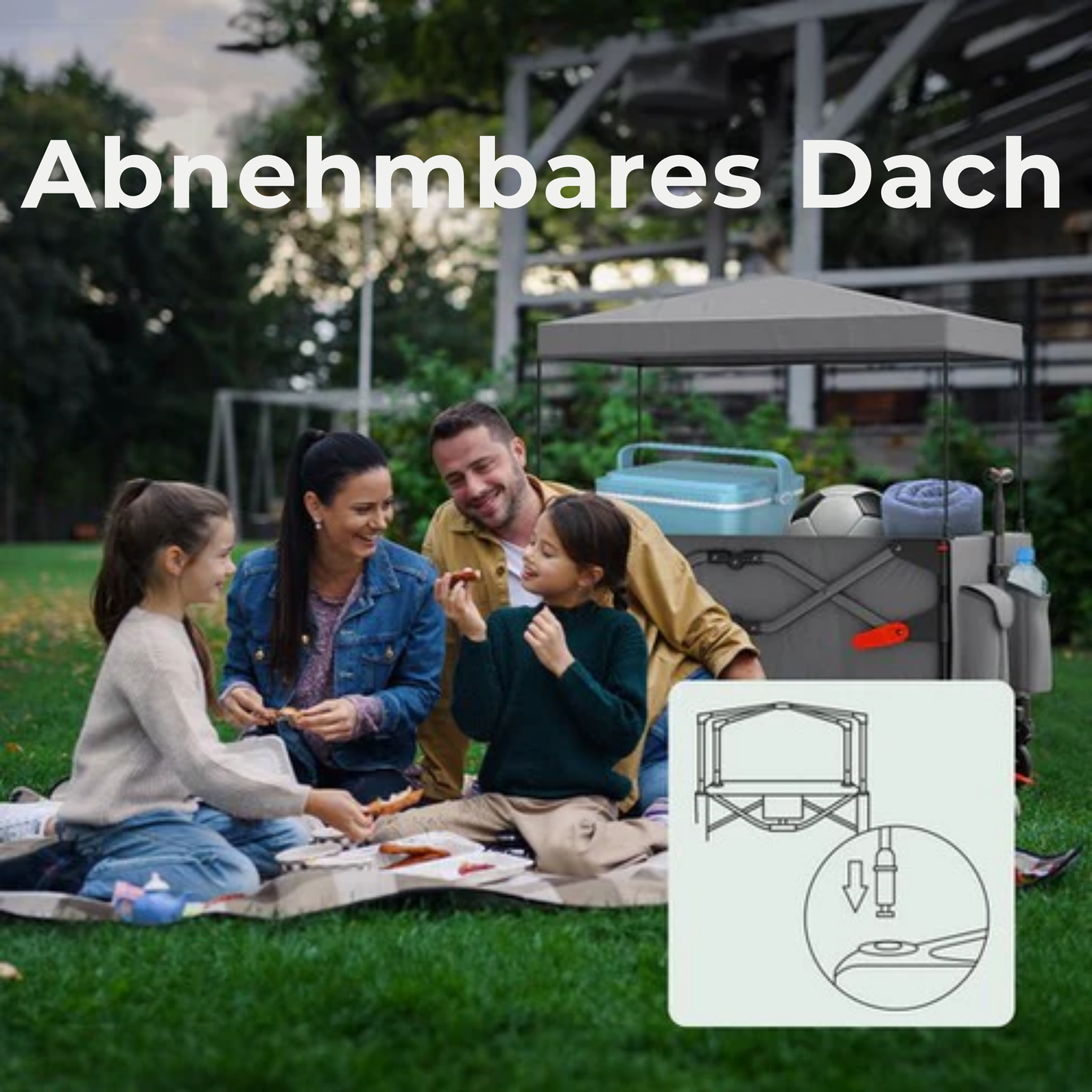 LifeGoods Wagon - Faltbar - Kindertransport - Mit Dach - 80KG Tragfähigkeit - Strandwagen - Schwenkbare Räder - Grau