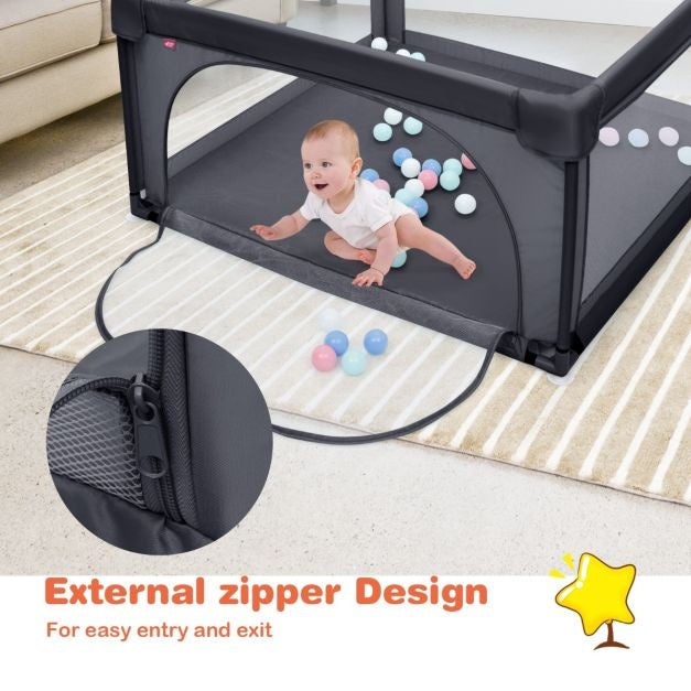 Coast Baby Laufstall Ground Box mit 50 Spielbällen Laufstall mit atmungsaktivem Netz 120 x 120 cm Dunkelgrau