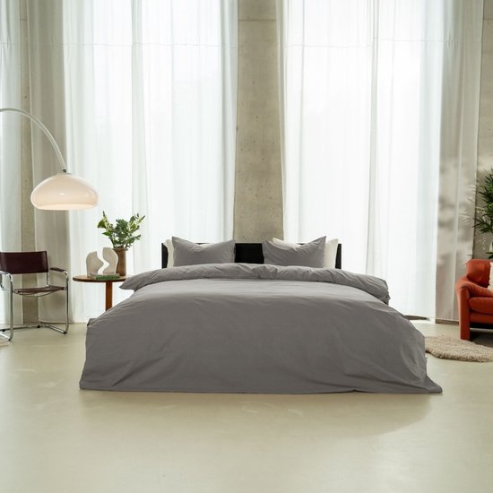Kayori Kayori Puro Bettbezug aus Perkal – 240 x 200–220 + 2 Kissenbezüge – Einzelbetten – Hotelqualität – Warmgrau
