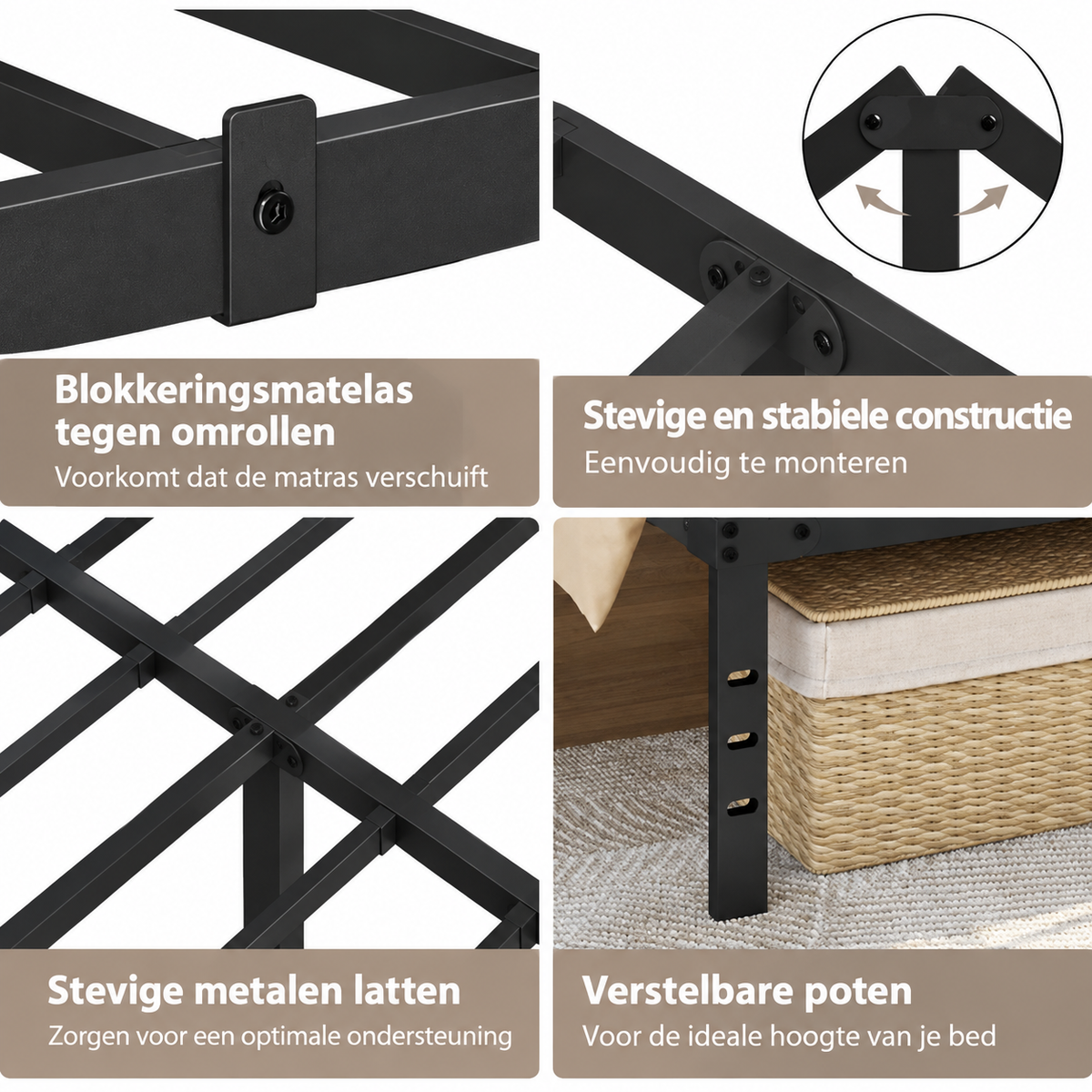 Yaheetech Doppelbett aus Metall – Schwarz – 201 x 181 x 41,5 cm – Matratze 180 x 200 cm, mit Lattenrost