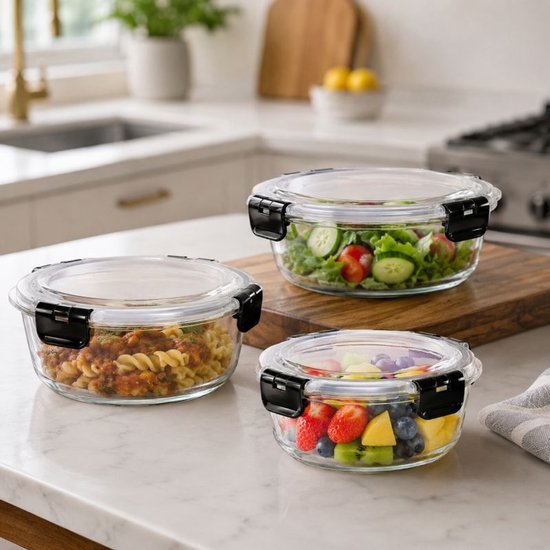Ceruzo Meal-Prep-Glasbehälter – 3 Stück – luftdicht – rund