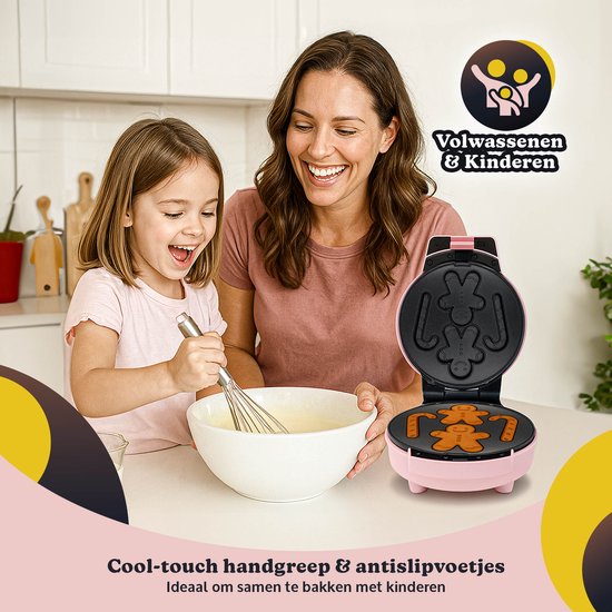 JAP Appliances Dough Joy Waffeleisen - Waffeleisen für 1 runde Waffel - Antihaftbeschichtung - Kontrollleuchte - Waffeln 16x16 cm - Pink