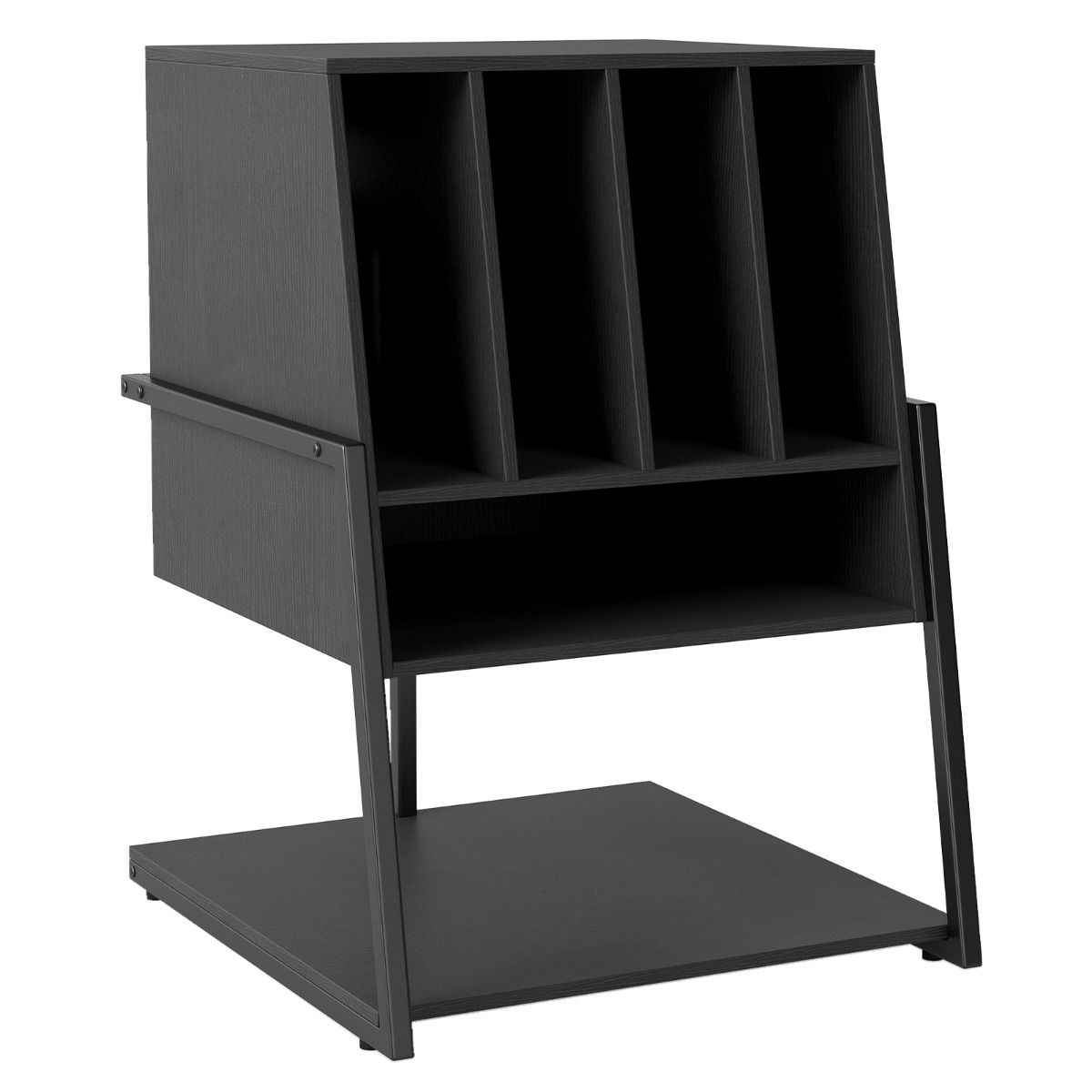 Coast Plattenshelf – Plattenspieler-Möbel mit Stauraum – Rollen oder verstellbare Füße – schwarz/rustikales Braun – 54 x 57 x 76,5 cm