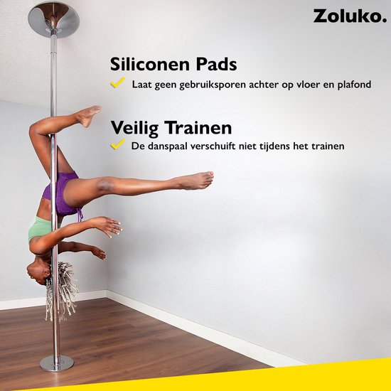 Zoluko Pole Dance - 2,24m x 2,74m - Rotierend und statisch - bis 200kg - Silber