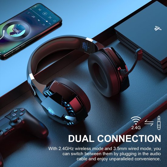 PHOINIKAS - Bluetooth Laptop Gaming Headset mit Mikrofon - G2000 BT - Over-Ear Kopfhörer -Schwarz