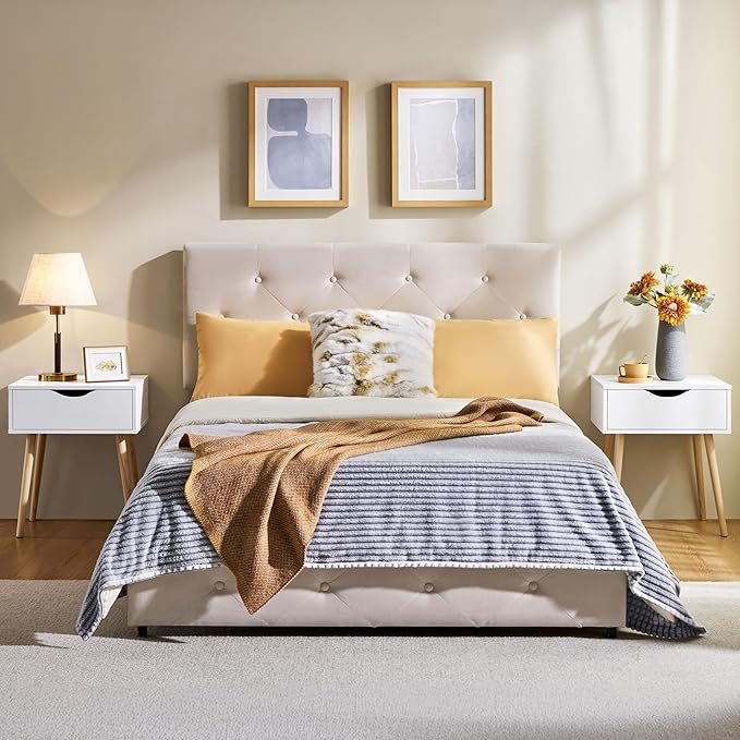 Yaheetech Nachttisch/Beistelltisch im skandinavischen Stil aus massivem Kiefernholz mit Schublade – 48,5 x 41 x 57,5 cm – Weiß