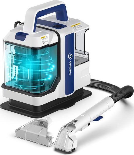 Samako - Professioneller Teppichreiniger - Tragbar - Sofa-Reiniger- Mit Extra-Bürste - Weiß/Blau