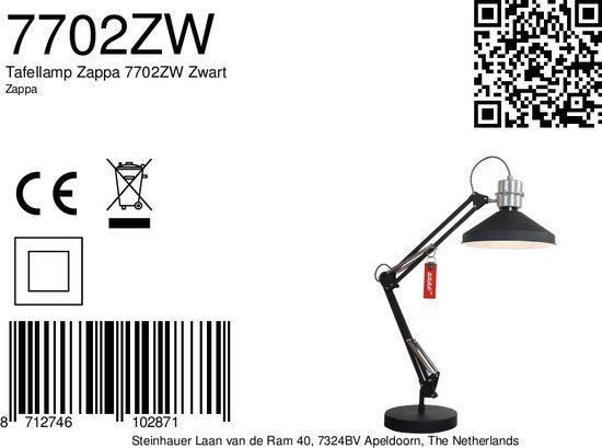 Anne Lighting Zappa – Tischlampe im Industrial-Stil – Schwarz – H: 80 cm – Ø: 18 cm – E27 – Für den Innenbereich – Metall – Tischlampen – Schreibtischlampe – Schreibtischlampen – Schlafzimmer – Wohnzimmer – Esszimmer