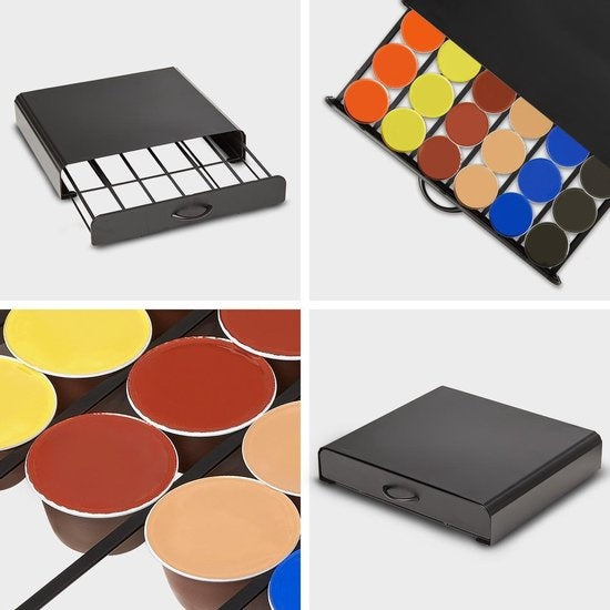 KitchenBrothers Kapselhalter - mit Schublade - Dolce Gusto - 36 Kapseln - Edelstahl - Schwarz