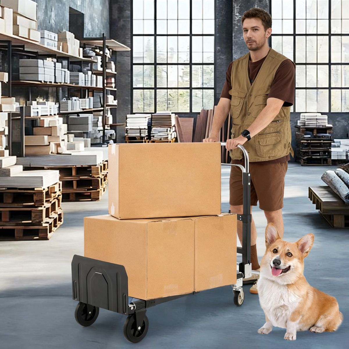 Coast Faltbarer Transportwagen – 3-in-1-Handwagen – Verstellbarer Griff – Schwarz