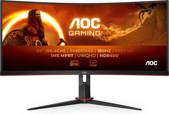 AOC CU34G2XP – Gebogener Ultrawide-Gaming-Monitor – HDR400 – USB-Hub – 180 Hz – 34 Zoll