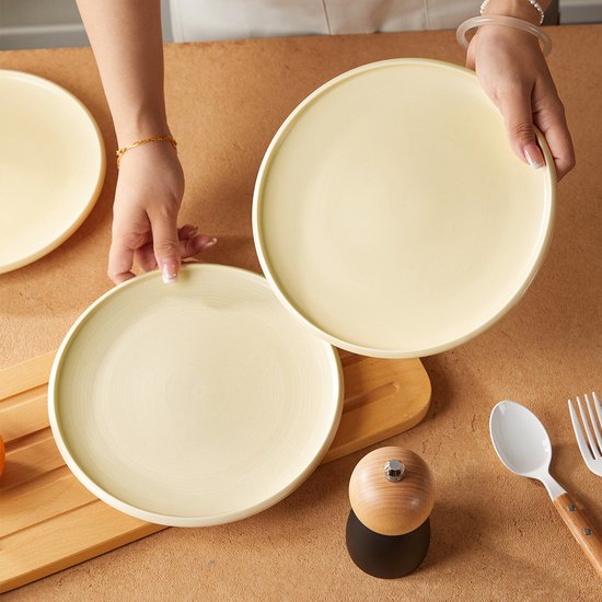 4er-Set Essteller (Ø 21,8 cm / 8,5 Zoll), Tellerset, Frühstücksteller, Dessertteller, Geschirrset für 4 Personen, Geeignet für Restaurants, Gastronomie, Feiern, Familienfeste, Bankette und Picknicks, mikrowellen- und spülmaschinenfest, Keramik