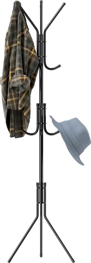 O'DADDY® Garderobenständer Upright - Aufbewahrungsständer - 12 Haken - Freistehender Garderobenständer - Upright Coat Rack - Garderobenständer - Metall - Schwarz