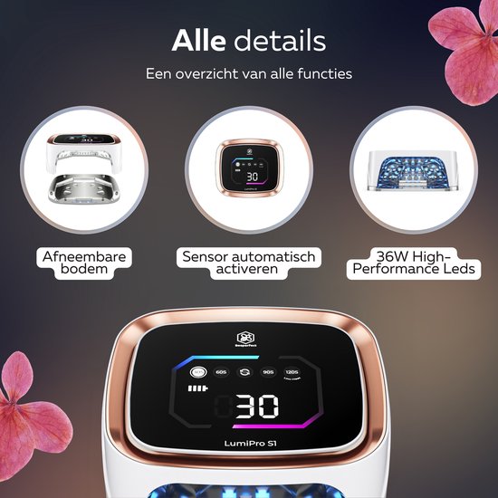 Beeperfect® UV-Lampe Gel-Nägel - Nagellampe - Nagellampe UV Led - Nageltrockner - Kabellos - Reflektierende Innenseite - Rose Gold