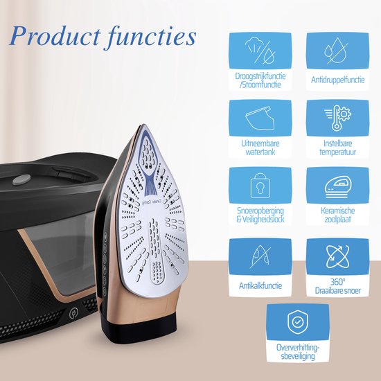 VAIVE PowerStation Dampfbügeleisen Boost 3100 - mit Dampfgenerator - 3100W - 2L Wassertank - schwarz