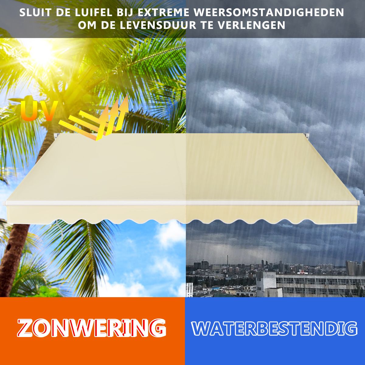 Coast Sonnenschirm für die Terrasse, ausziehbar mit Kurbel – 3 x 2,5 m – Beige