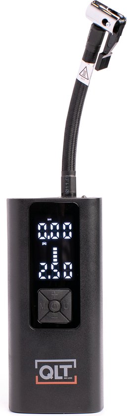 QLT Cordless Air Compressor Pro und Powerbank in einem - 4 Aufsätze und USB-Ladekabel im Lieferumfang enthalten - 10,3 Bar - mit LED-Beleuchtung - Schwarz