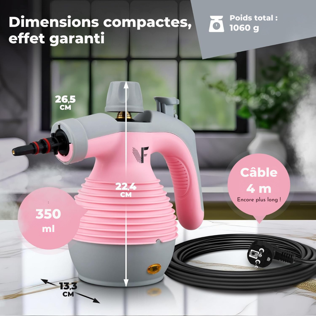 Neighbour's Friend Manueller Dampfreiniger - Dampfregulierung - Inklusive Zubehör - 350ml Tank - Rosa