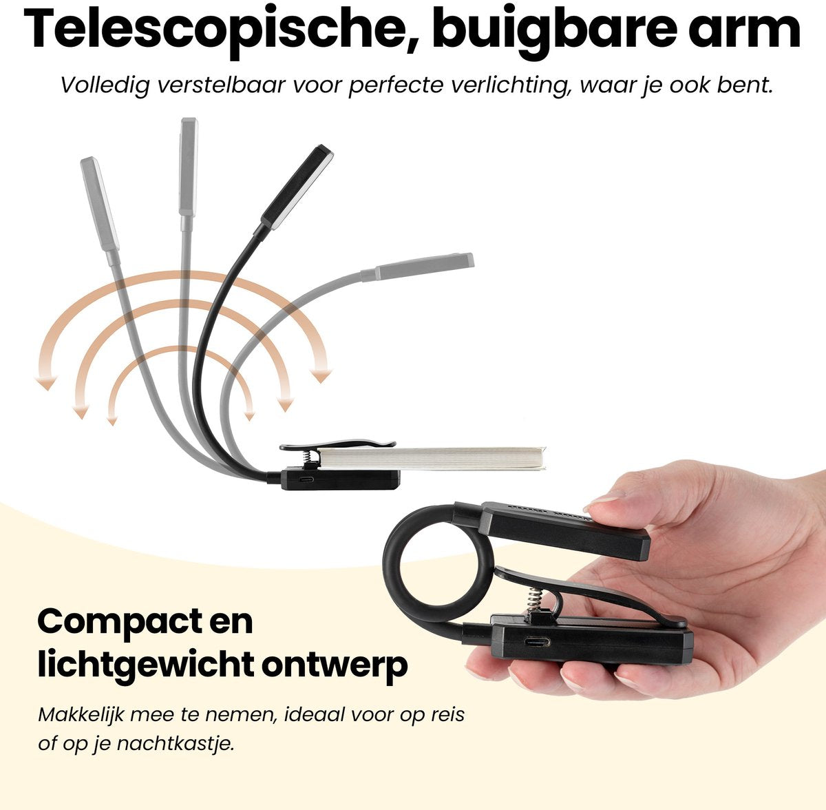Saaf Leselicht mit Klemme - Dimmbar und wiederaufladbar - Buchleselicht - 3 Lichtmodi - Biegbar - Schwarz