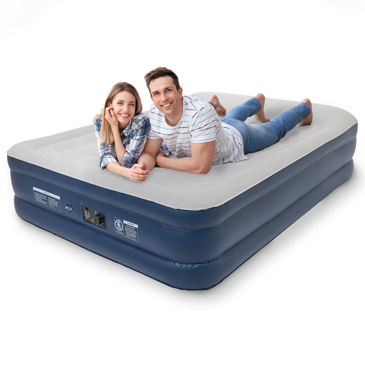 LifeGoods - Luftmatratze für 2 Personen - integrierte Pumpe - inkl. Tragetasche und Reparaturset - Blau