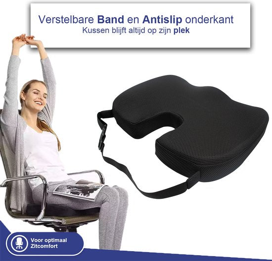 Sleeptight Sitzkissen - Orthopädisches Sitzkissen mit Band - Prallkissen für schmerzhafte Steißlage - Ergonomisches Keilkissen - Sitzerhöhung Auto - Sitzerhöhung - 45cm