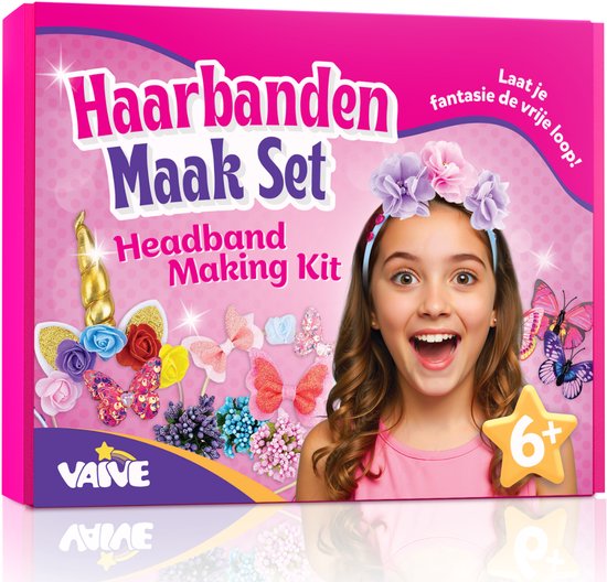 Vaive Haarband Bastelset 54-teilig - 10 Haarbänder basteln - Stirnband Basteln für Mädchen - Schmuck basteln - Bastelsets