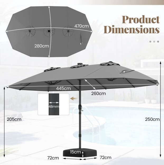 Coast LED-Sonnenschirm mit Ständer – 260 x 250 cm – Grau