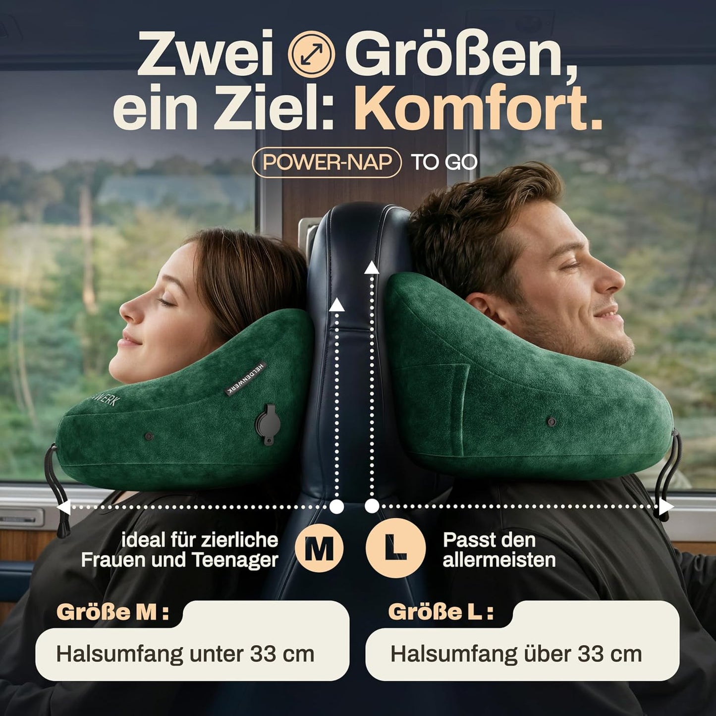 Heldenwerk® Premium Air Nackenkissen – ErgoRing – Aufblasbar – Mit Kapuze und Ohrstöpseln
