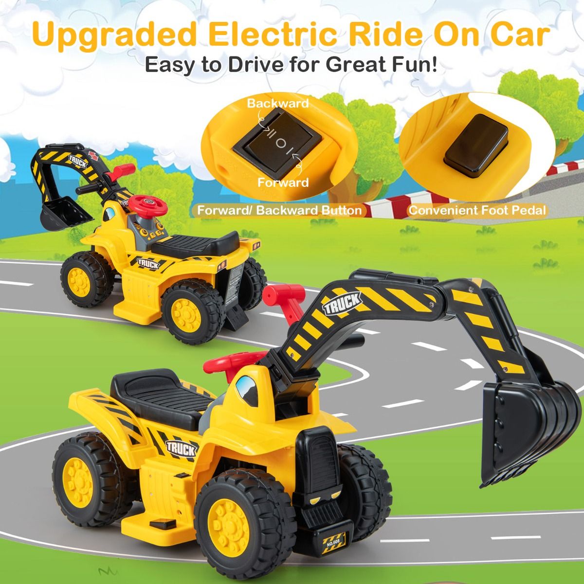 Coast Elektrischer Bagger für Kinder – Mit steuerbarer Schaufel – Soundeffekte – Gelb und Schwarz