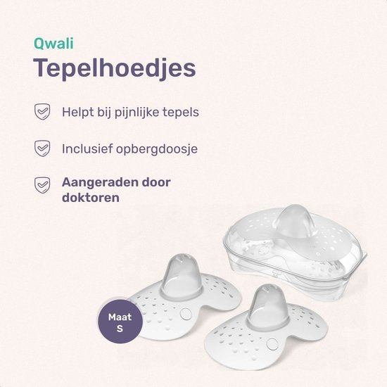 Qwali Bio Stillhütchen - Größe S - BPA-frei - Brustwarzenschutz - Transparent - Inkl. Aufbewahrungsbehälter - 2 Stück