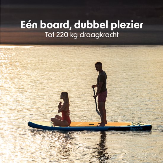 LifeGoods SUP Board Tandem - 2 Personen - 220 KG Belastbarkeit - 381 x 86 cm - Aufblasbar - Komplettes SUP Paket - Weiß/Schwarz