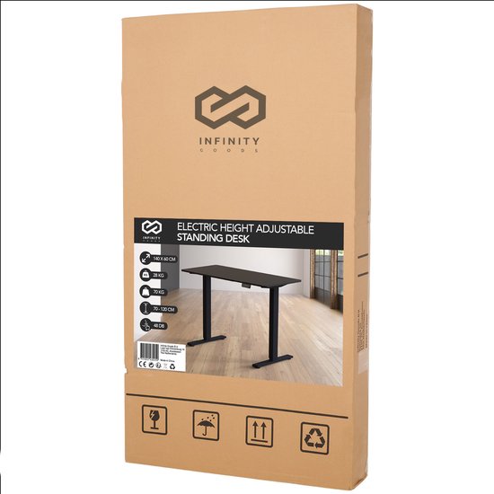 Infinity Goods Sitz-Steh-Schreibtisch, elektrisch verstellbar – 140 x 60 cm – Speicherfunktion – Schwarz