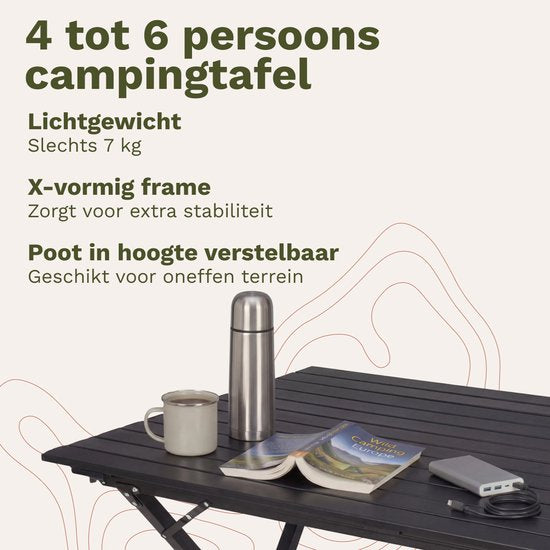 TRVLMORE Campingtisch - 120x70x70cm - Leichtgewicht mit Aluminiumrahmen - Klapptisch verstellbar - Campingtisch - Klapptisch - Schwarz