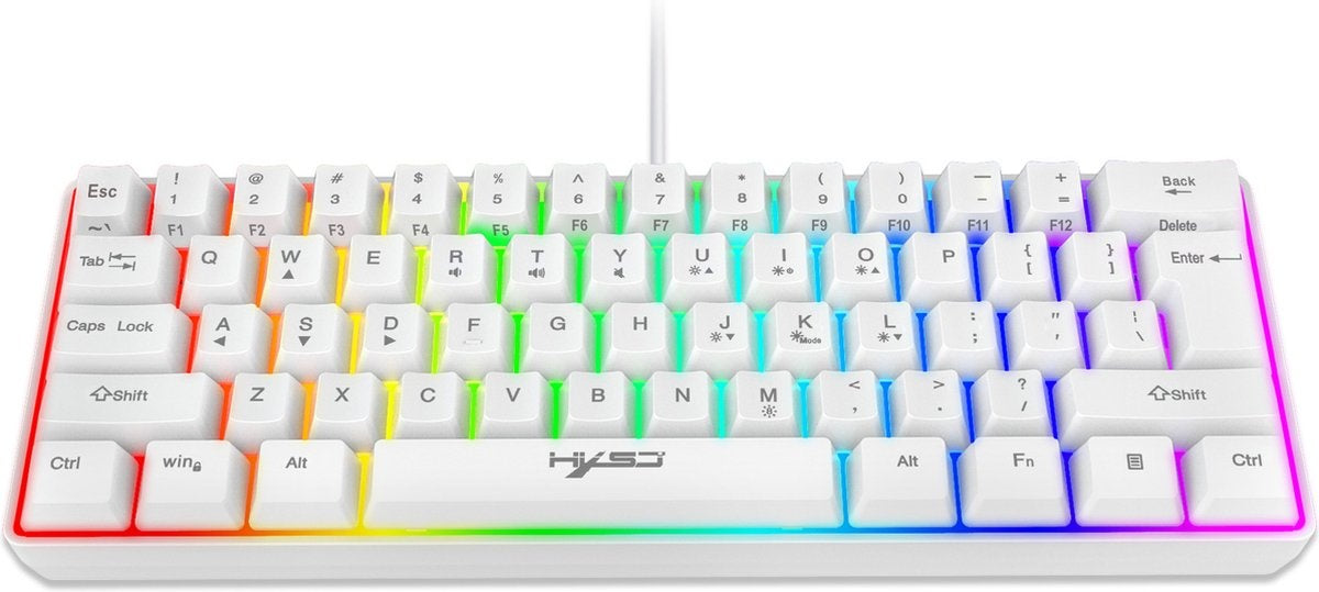 HXSJ Gaming Tastatur - V700 RGB - Membran kabelgebunden - 61 Tasten - TKL - Qwerty - Weiß