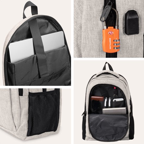TRVLMORE Rucksack mit Lifetime - Rucksack mit 17-Zoll-Laptop-Fach - Schultasche - spritzwassergeschützt - Männer und Frauen - Jungen und Mädchen - 36L - Champagner