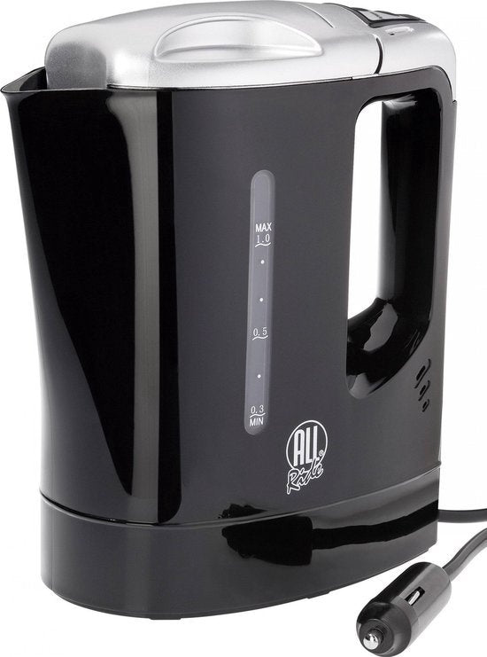 All Ride Travel Kettle 12V - Autowasserkocher 0.8L - Anschluss an den Zigarettenanzünder im Auto - Heiße Getränke für unterwegs - für Auto, Wohnmobil, Boot und LKW - Kunststoff - Schwarz