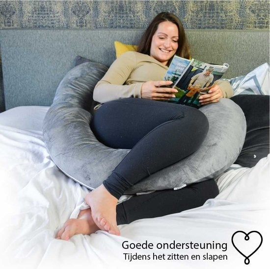Ella Life Schwangerschaftskissen XXL - J-förmig - 155cm - Mit Bezug - Grau