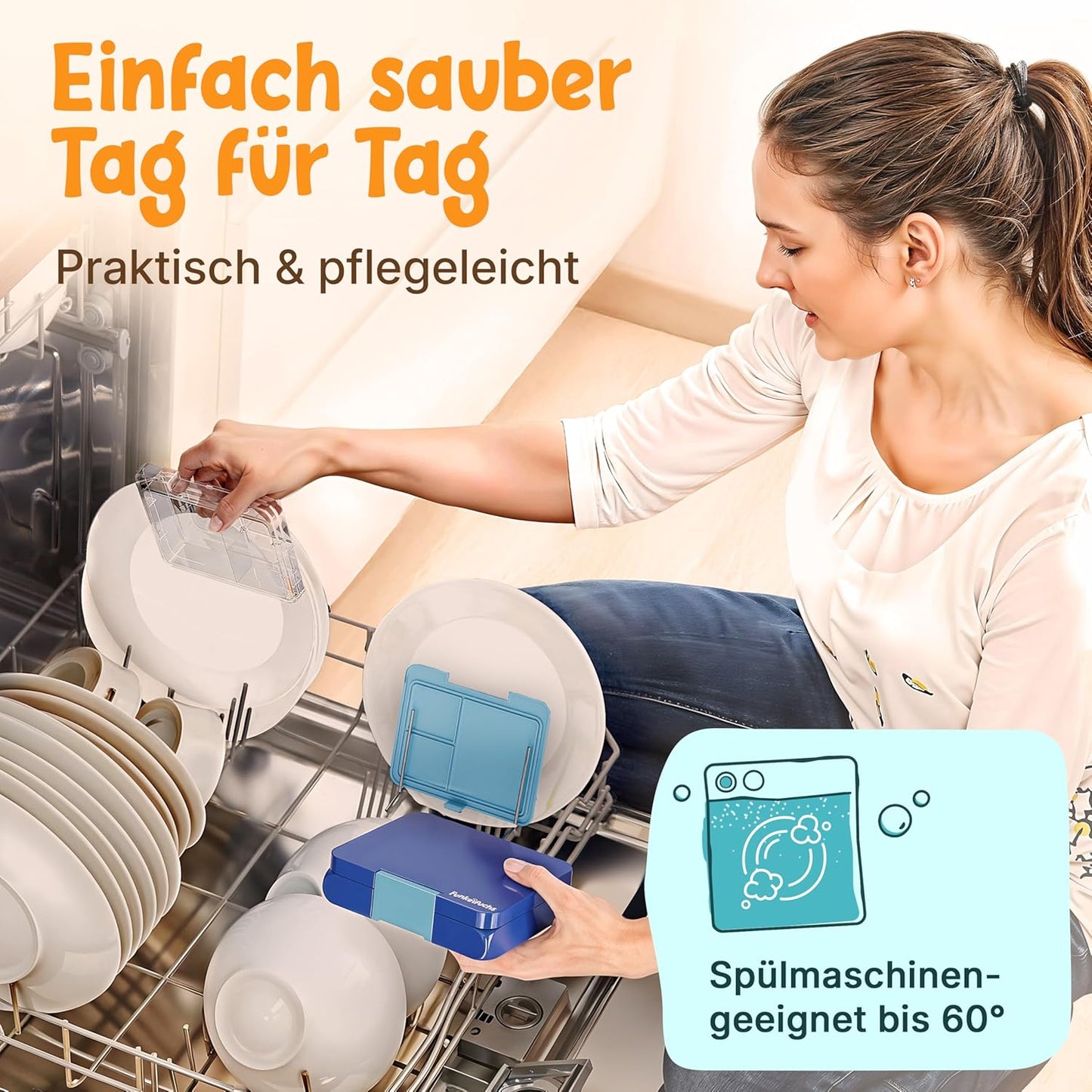 Funkelfuchs® - Lunchbox Kids mit Fächern - 500ml, blau - Lunchbox Stern, klein - Brotzeitbox, Snackbox, Lunchbox, Brotzeitbox, bento box kids - für Schule, Kindergarten und Krippe