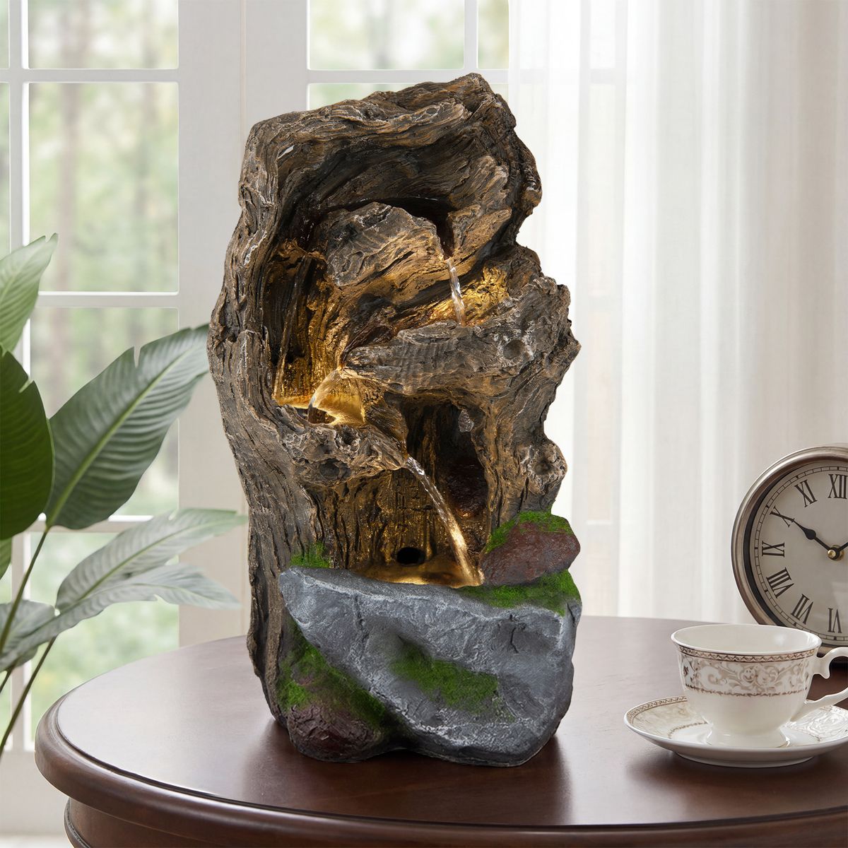 Coast Gartenbrunnen mit 4 Ebenen – LED-Beleuchtung – wetterfest – braun, 26 x 28 x 53 cm